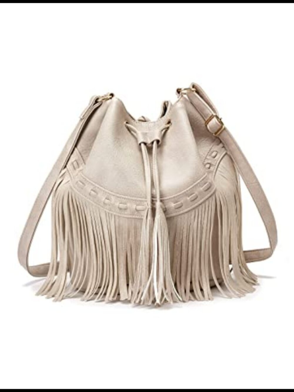 Gladdon Boho Fringe Bucket Bag Crossbody Shoulder Purse PU Leather Women